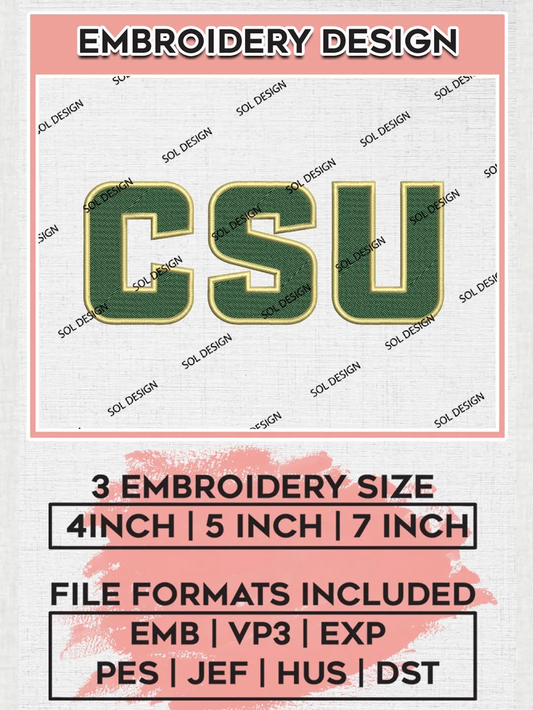 NCAA CSU Rams Team Logo Machine Embroidery Design, NCAA Colorado State Rams Team Design Design files, NCAA Team Embroidery Designs, NCAA Machine Embroidery Designs, Digital Download