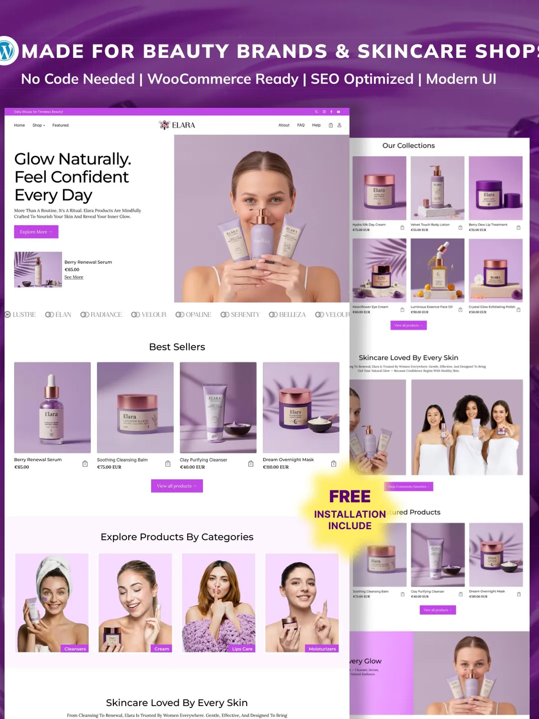 Luxury Skincare WordPress Elementor Template Kit | Beauty, Cosmetics & WooCommerce Website Template