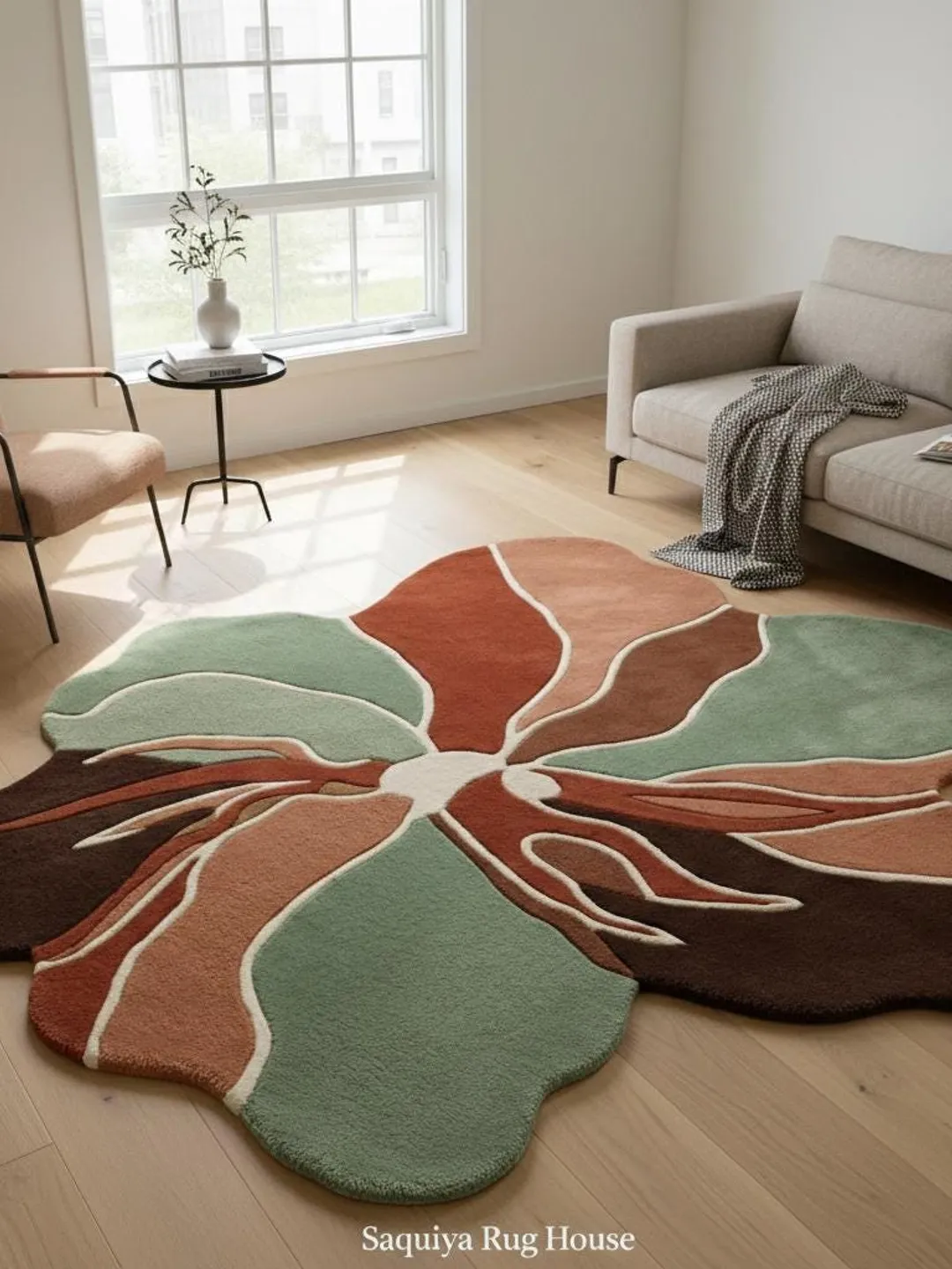 Hand Tufted Wool Bedroom Rug, Luxury Floral Statement Area Carpet