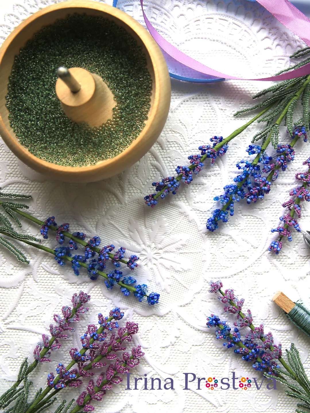 ✽Handmade✽Beads Flower✽LavenderのブーケA✽5本✽ 造花