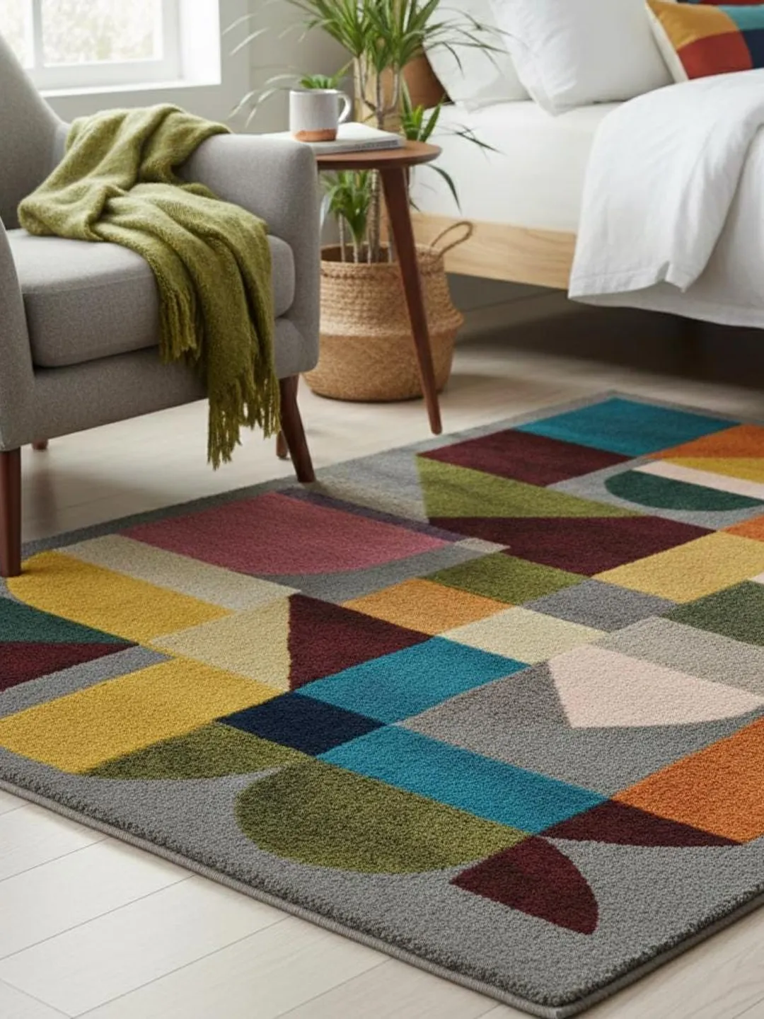 Area Rug Multicolor Geometric Modern Multi-Color Geometric Area Rug Abstract Shapes Floor Carpet for ...