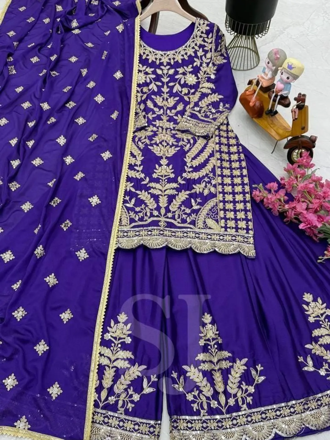 Silk Suit For Women's, Indian Designer Kurta Palazzo With Dupatta Set, Fully Stitched Palazzo Kurta Set, Pakistani Readymade Salwar Kameez