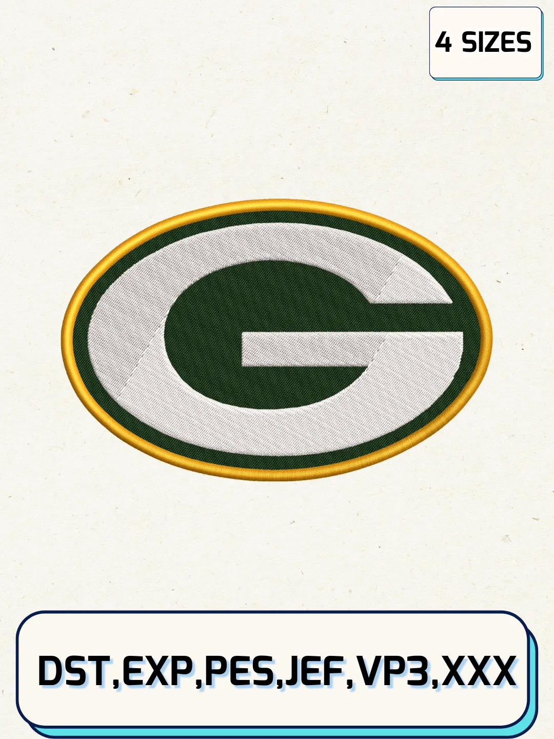 Green Bay Packers Logos Embroidery Design Files, NFL Logos Embroidery Designs, Machine Embroidery Files, 4 Sizes