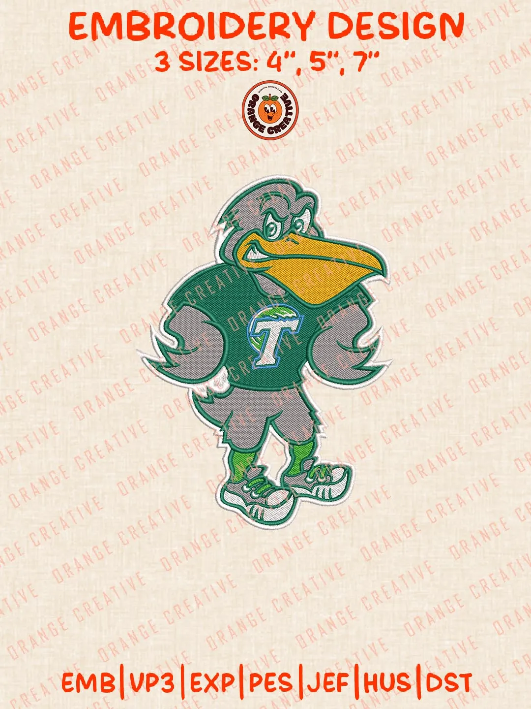 Tulane Green Wave Ncaa Logo Embroidery Design Files, NCAA Logos Embroidery Designs, NCAA Machine Embroidery Files, 3 Sizes, Custom Sizes, Instant Download