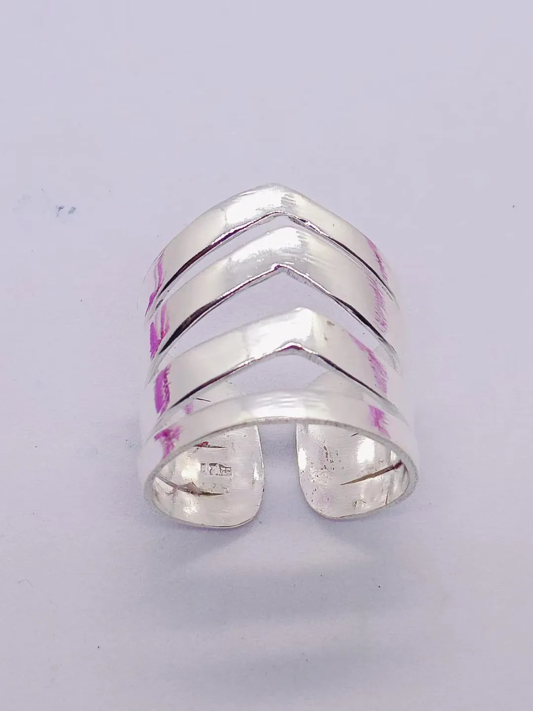 Chevron V Sterling Silver Ring | Beaded Adjustable Boho Ring