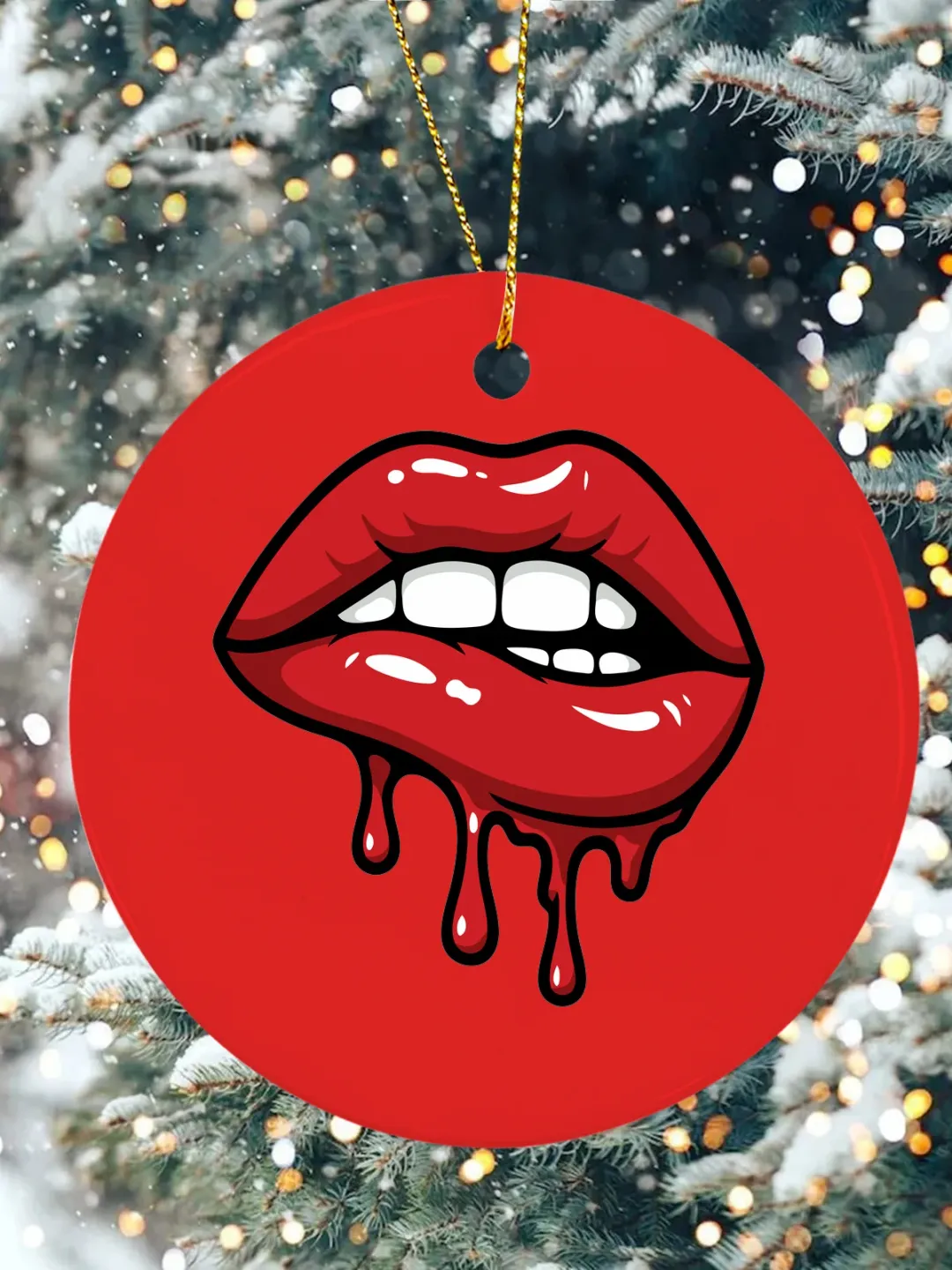 with Lips Christmas Ceramic Ornament