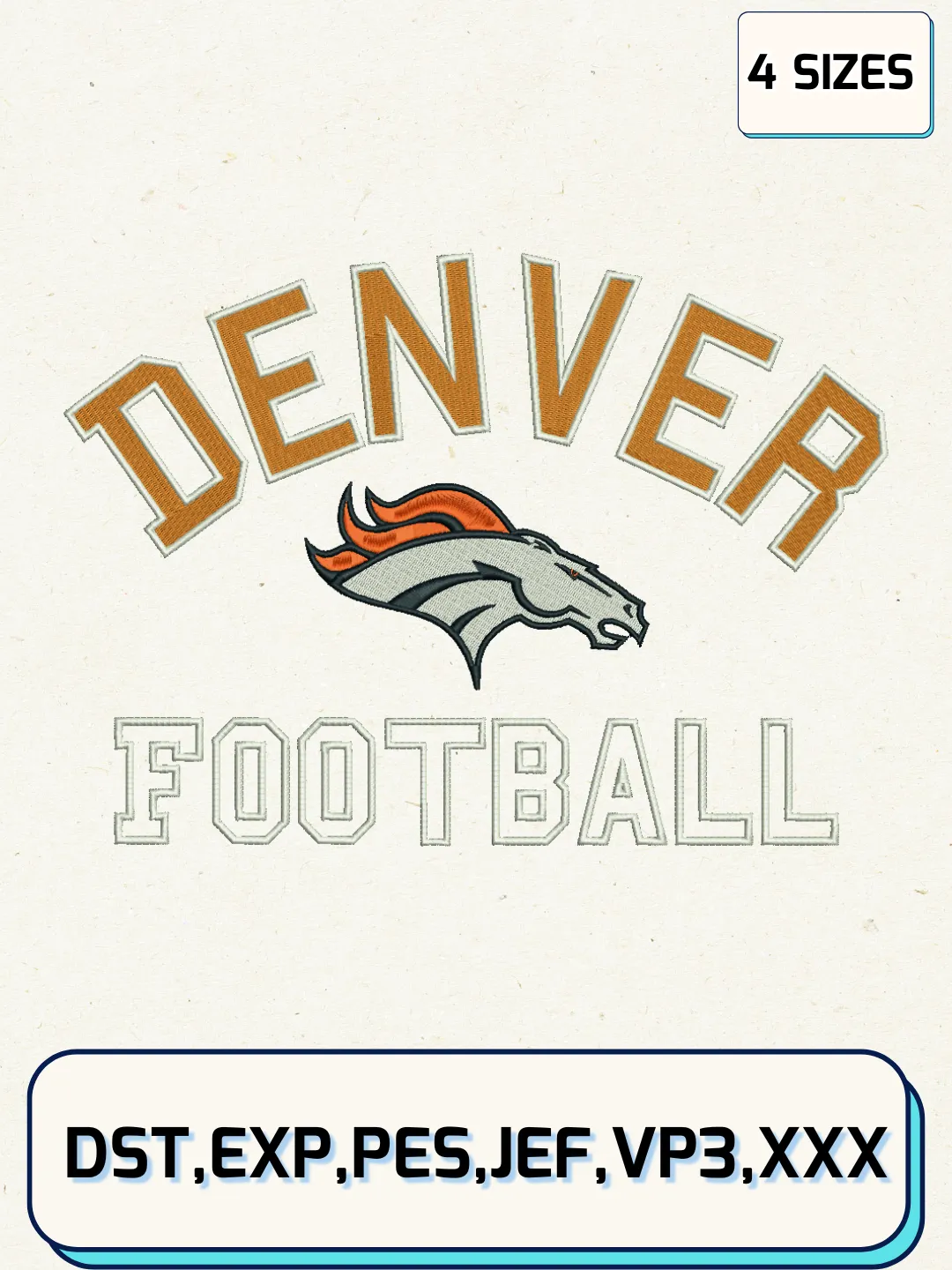 Denver Broncos Logos Embroidery Design Files, NFL Logos Embroidery Designs, Machine Embroidery Files, 4 Sizes
