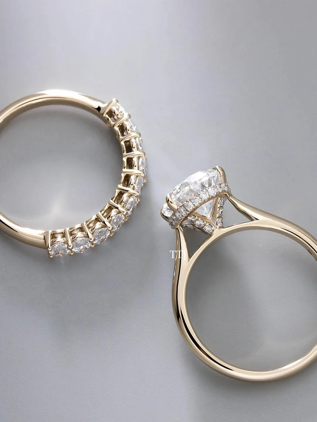 3CT Oval Cut Moissanite Hidden Halo Engagement Ring Set 14K Solid Gold ...