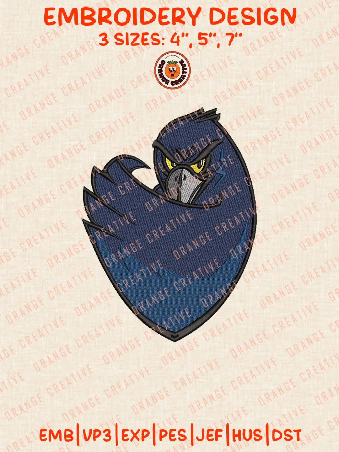 NCAA Monmouth Hawks Mascot Logo Embroidery Files, Monmouth Hawks Team Embroidery Designs, Football Team Machine Embroidery Files, NCAA Monmouth Machine Embroidery, Digital Download
