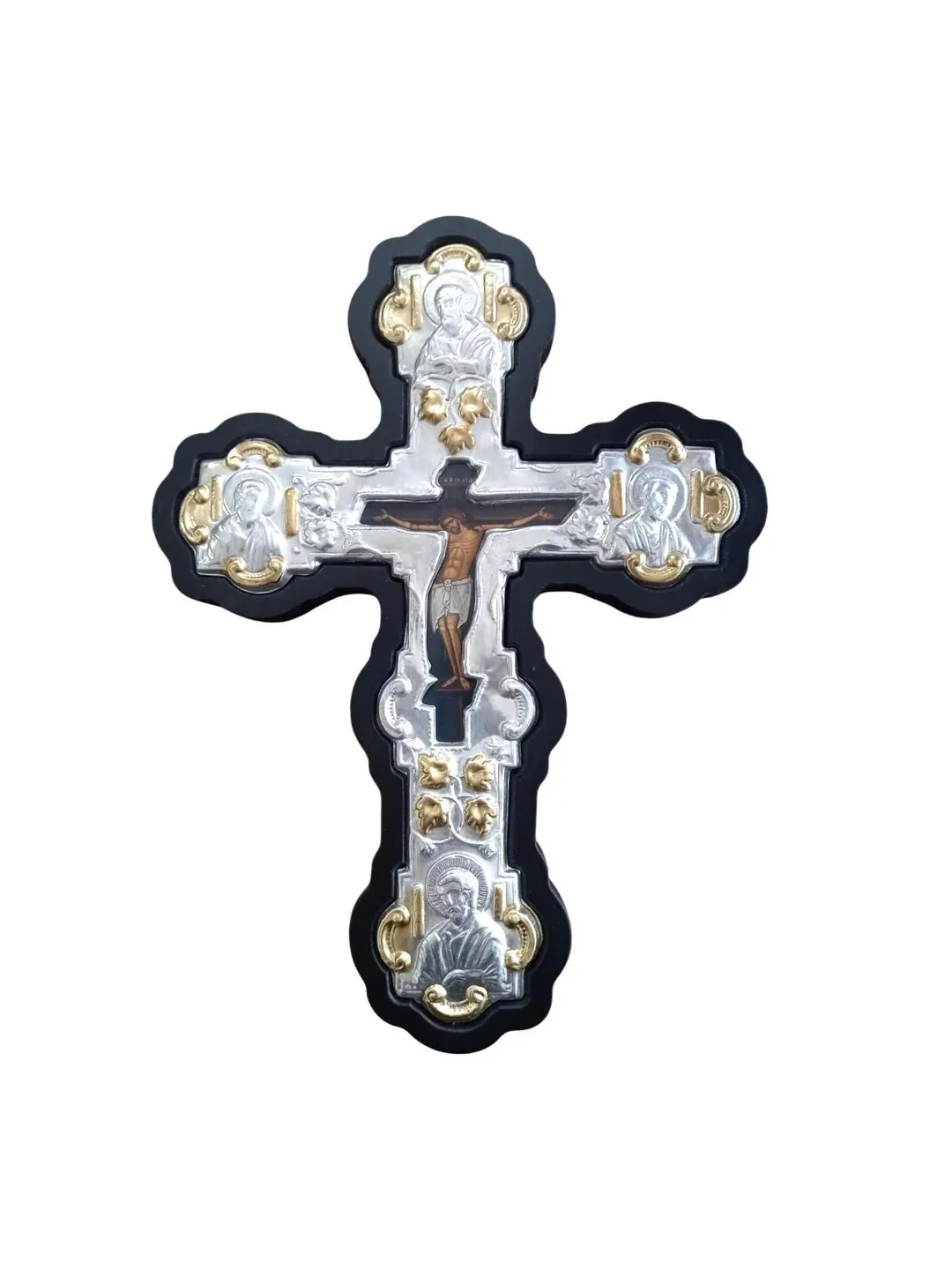 Byzantine Greek Orthodox Wall Cross MDF Metal 20x26.5cm Black Wood