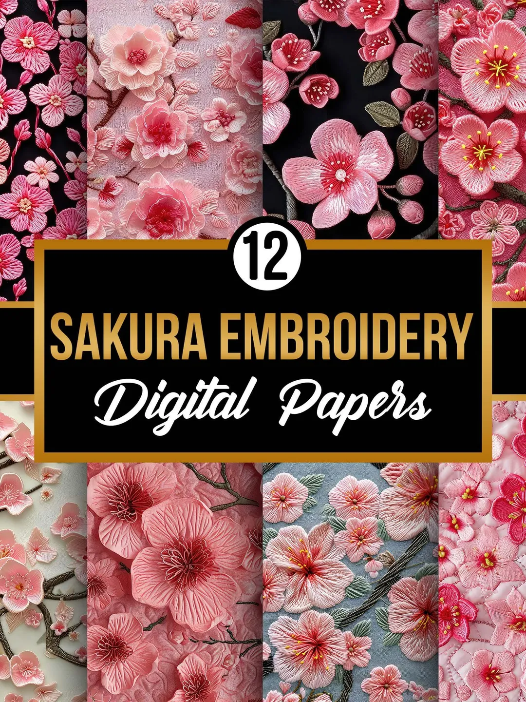 Pink Sakura Flower Embroidery Pattern | Cherry Blossom Digital Paper ...