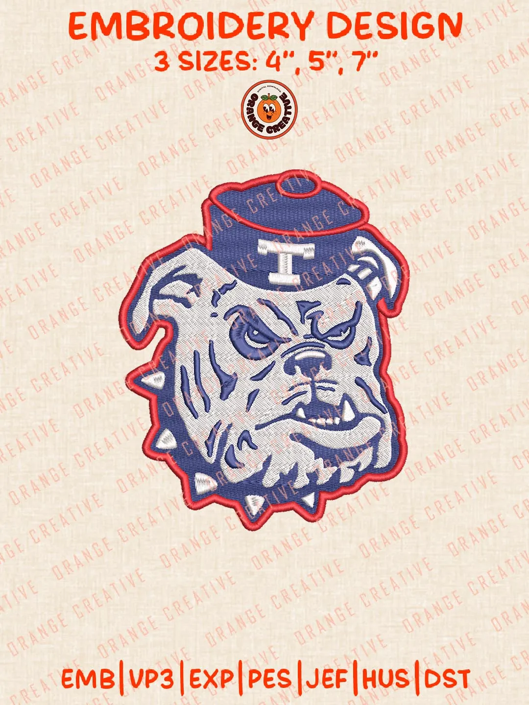 Louisiana Tech Bulldogs Head Mascot Embroidery Design, NCAA Logo Embroidery Design, Machine Embroidery Design File, 4 Sizes, Digital Download