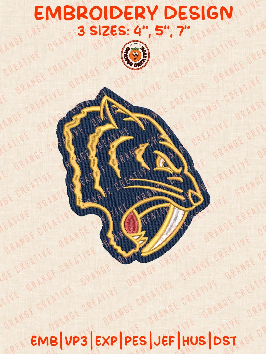 Nashville Predators Head Mascot Logos Embroidery Designs, NHL Hockey Team Logo Embroidery Files, Machine Embroidery Design File, 4 Sizes, Custom Size, Digital Download