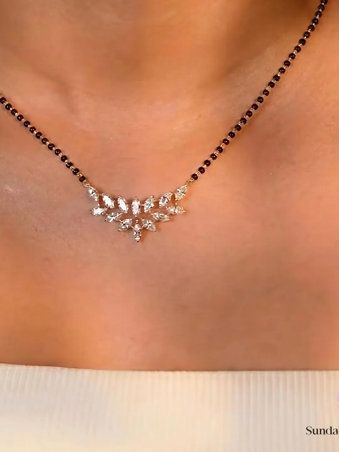 Marquise Moissanite Mangalsutra Necklace | Floral Bridal Jewelry