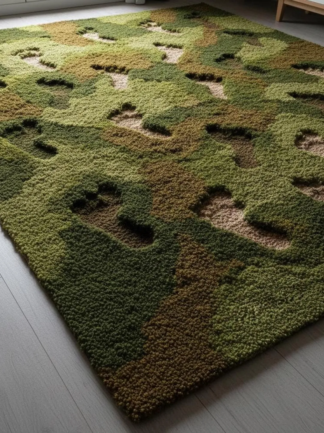 Rust Footprints Rug Nature Inspired Green Moss Footprint Area Rug for Living Room, Bedroom ...