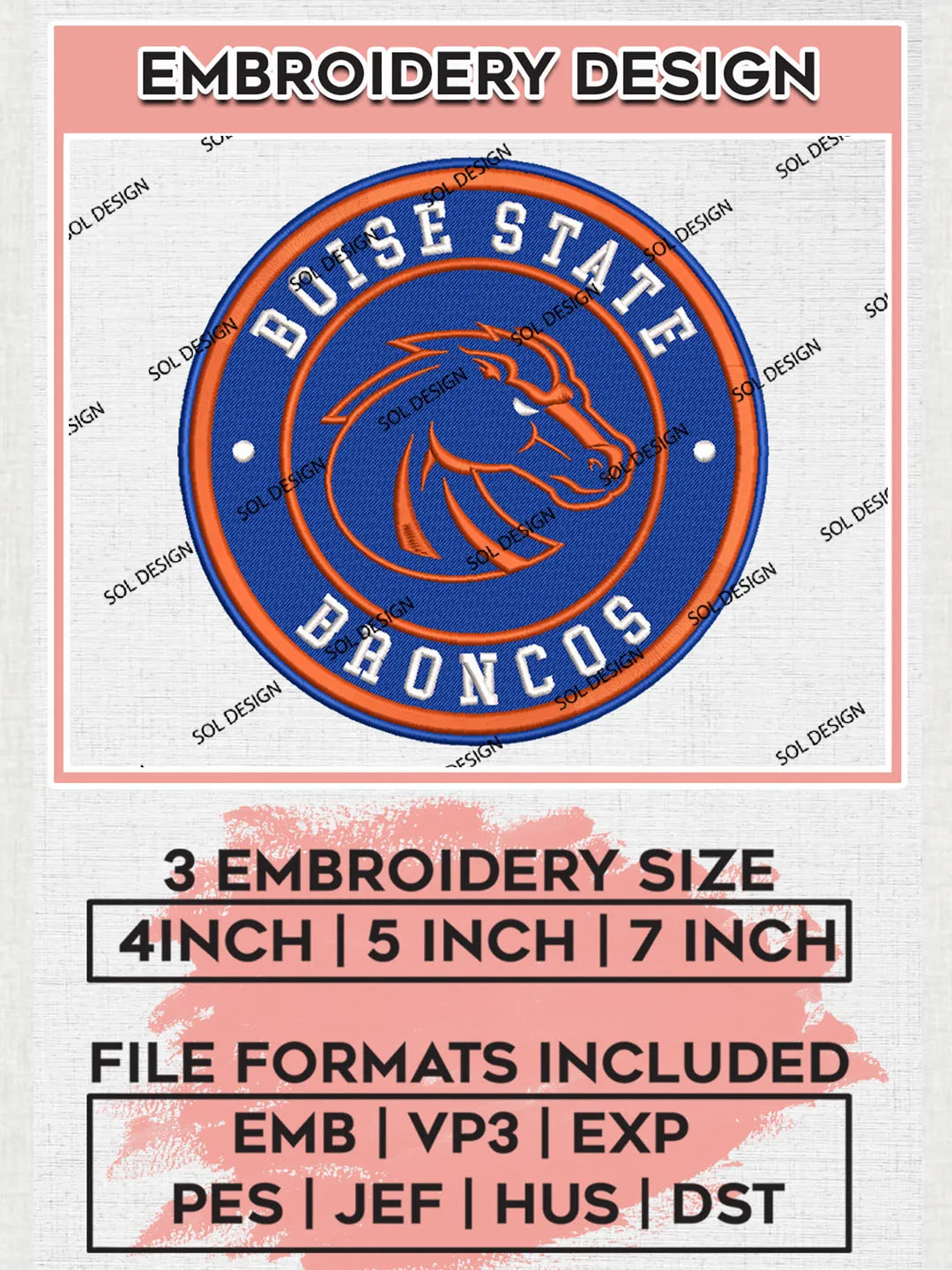 NCAA Boise State Broncos Round Logo Embroidery, NCAA Boise State Logo Embroidery files, NCAA Teams, Machine embroidery designs, Digital Download