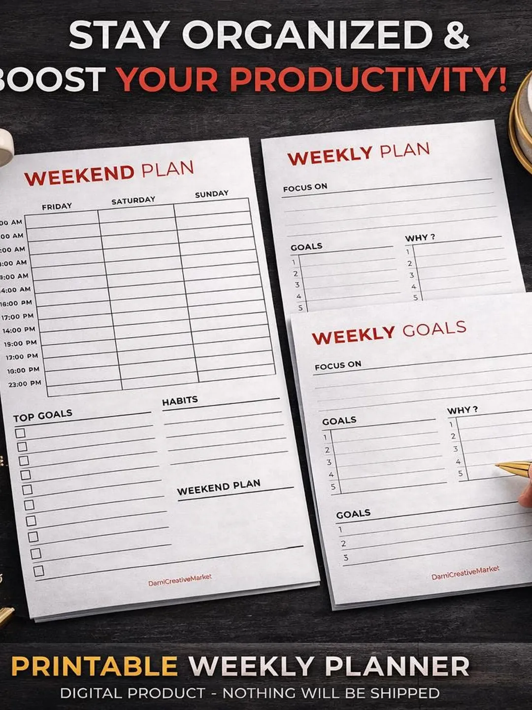 Minimalist Weekly Planner Printable | A4 A5 Letter Sizes (Digital Download