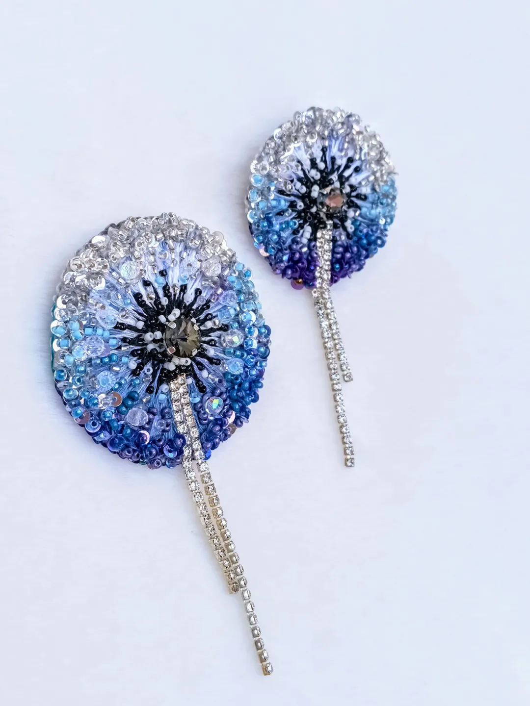 Beaded rhinestone dandelion set of brooches for women, flower brooch, dandelion pin, gift for her, coworker gift