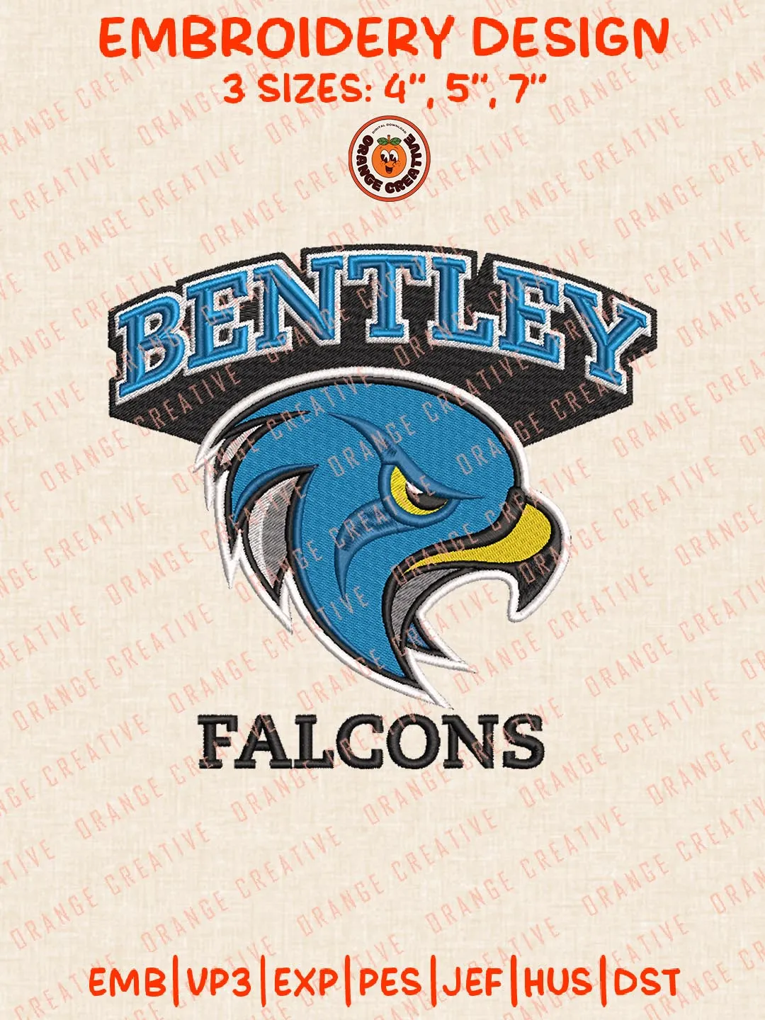 NCAA Bentley Falcons Embroidery Design, NCAA Team Logo Embroidery Design, Machine Embroidery Design File, 4 Sizes, Custom Size, Digital Download
