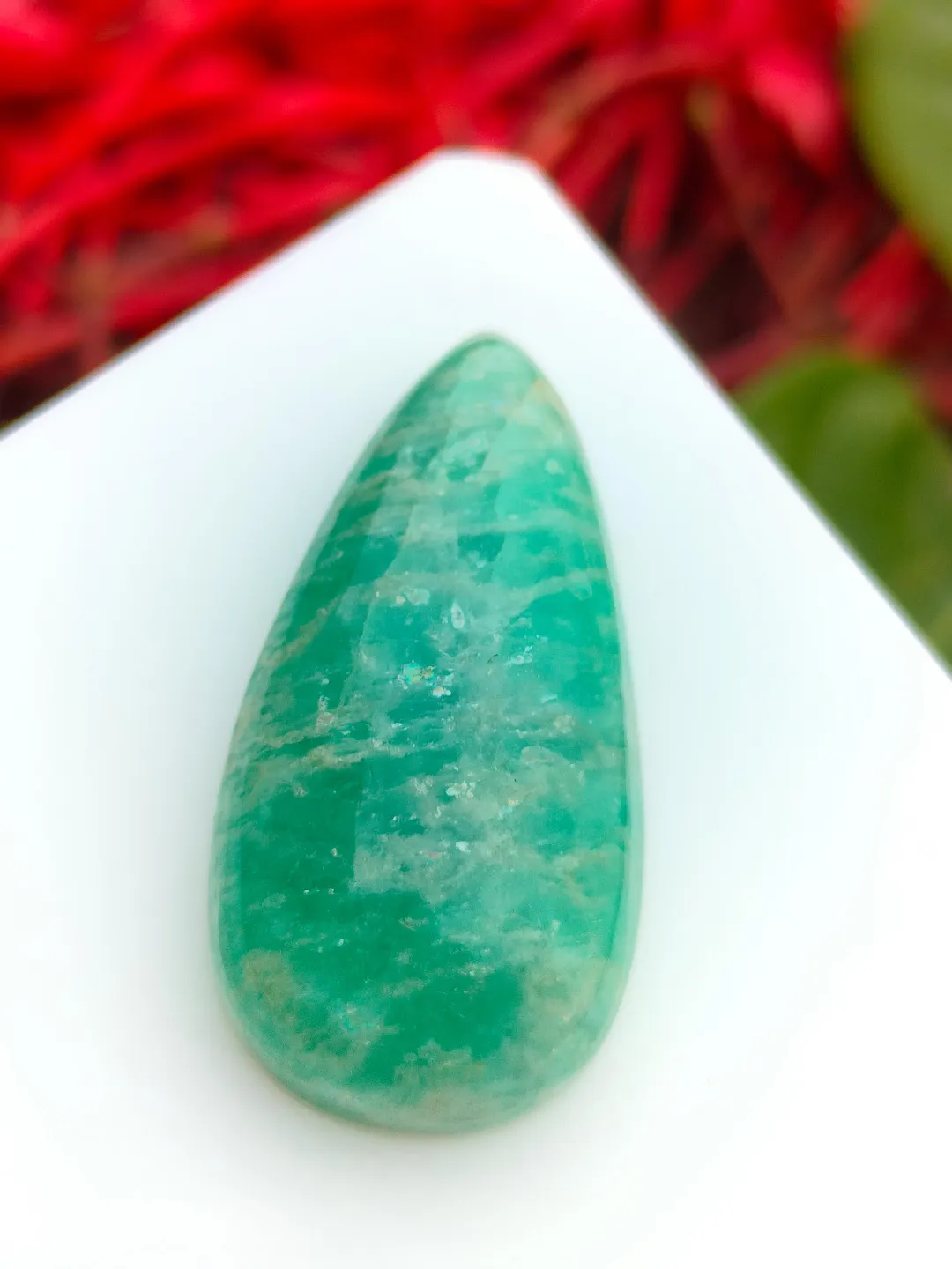 Hand Polished Green Amazonite Cabochon , Pear Gemstone (27x28x8mm, 20. ...