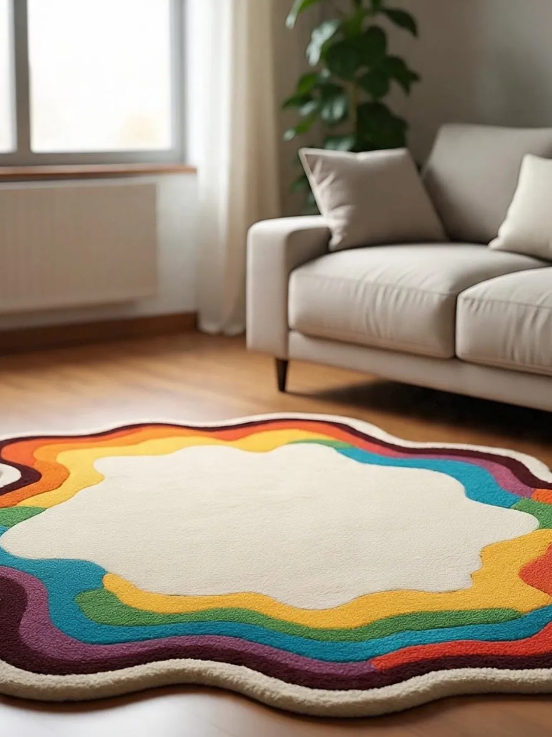 Sprinkle Area Rug Handmade Tufted Irregular Puddle Area Rug | Retro Rainbow Splatter
