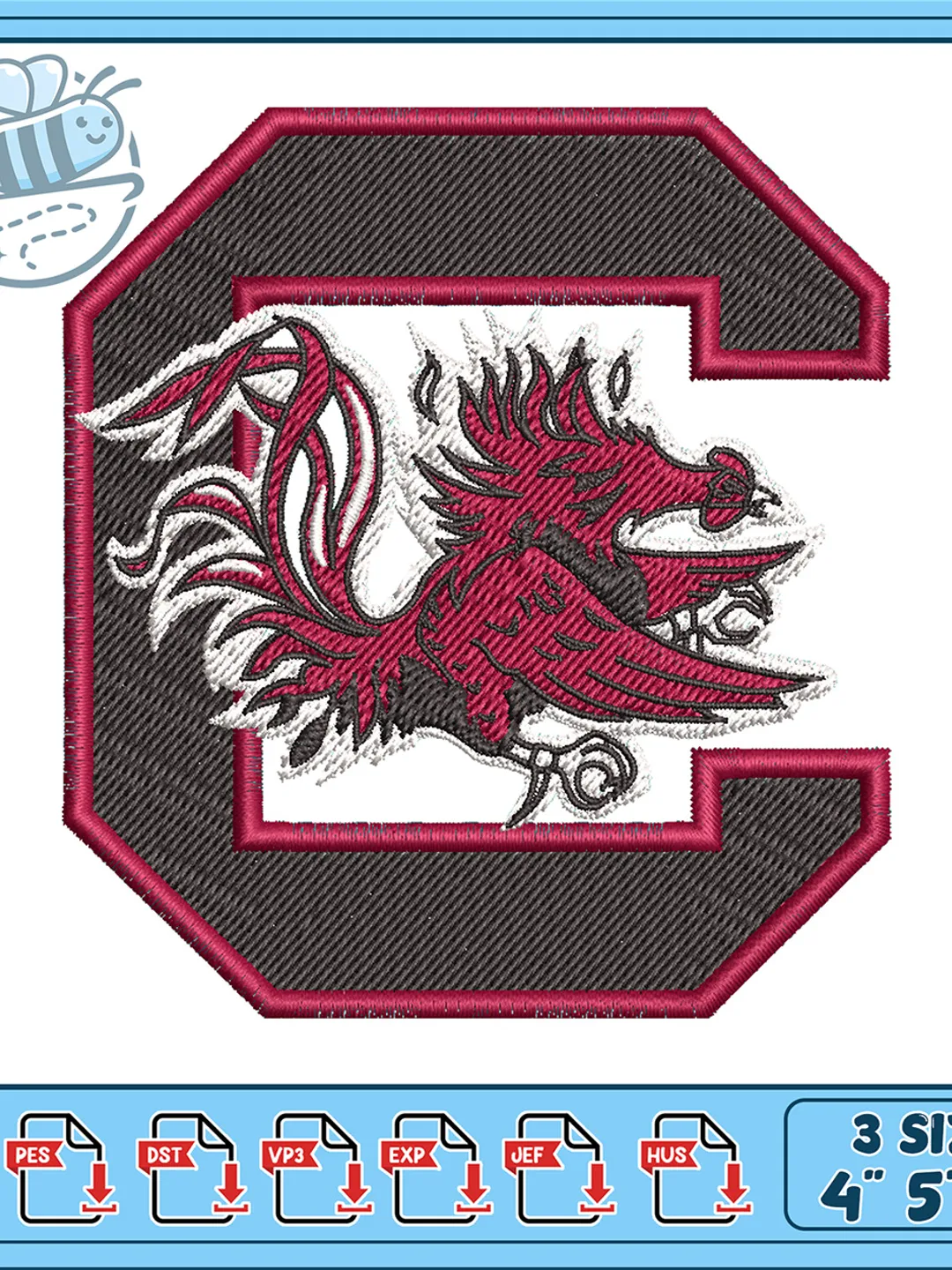 South Carolina Gamecocks Embroidery Design, Gamecock Mascot Machine Embroidery File, College Football Logo Patch, Instant Download