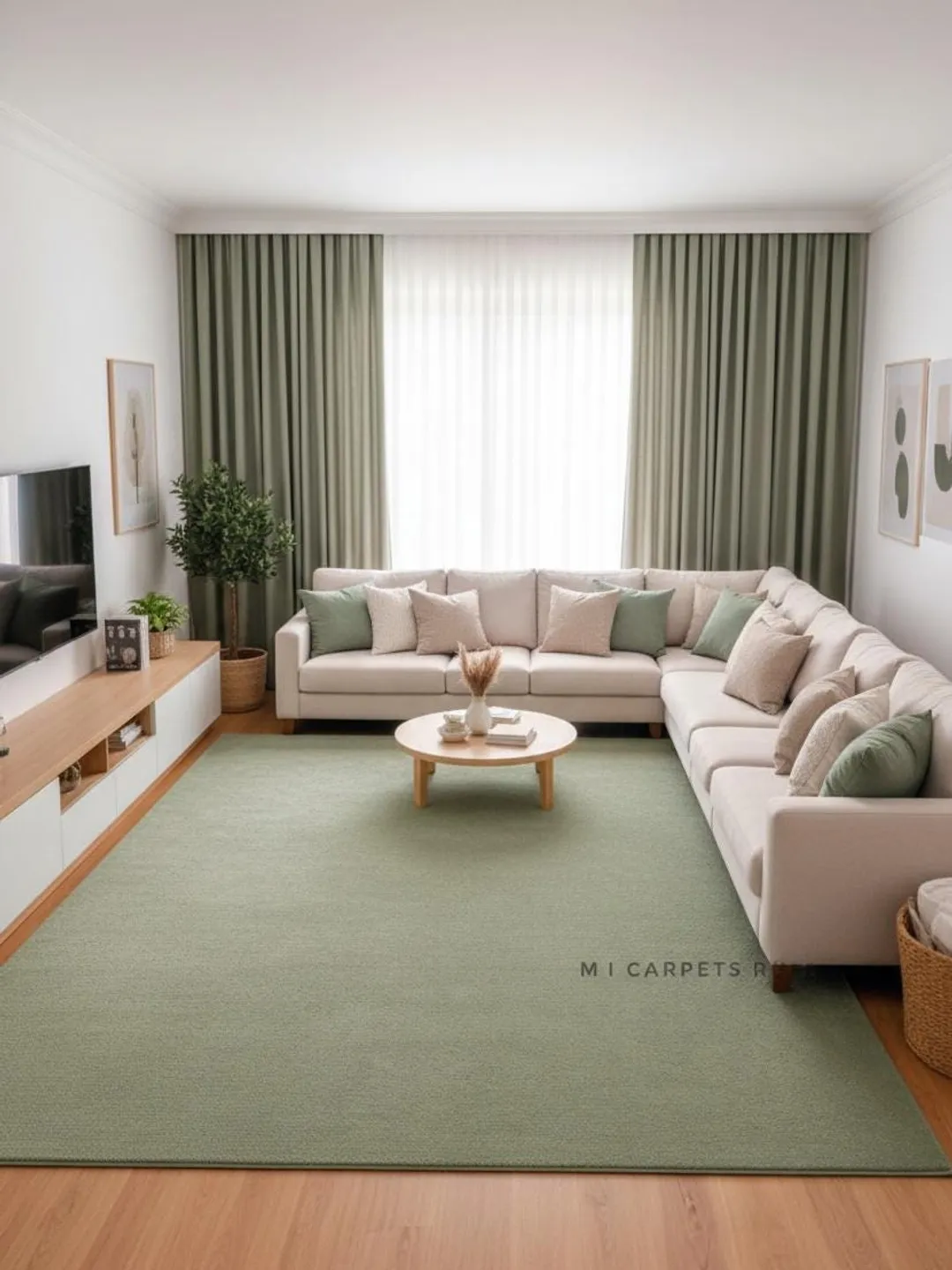 Sage Green Soft Area Rug - Hand-Tufted Living Room Carpet.