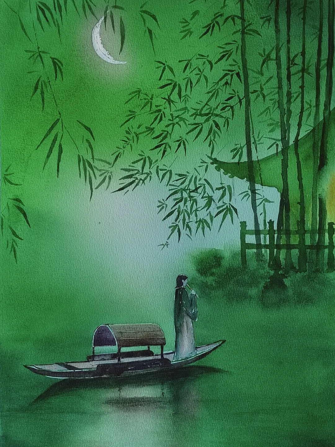 Original Watercolor Painting Fabulos Landscape Art Magic Lake Artwork 27x39 cm by SoftWaves