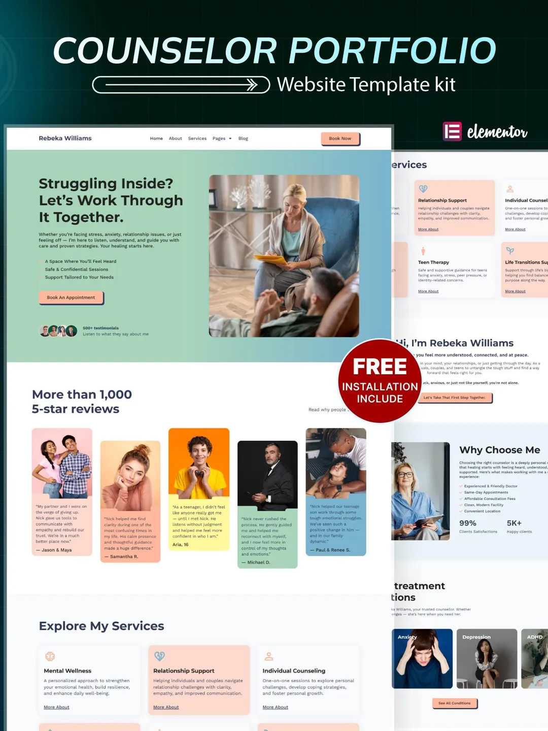 Therapist WordPress Elementor Template Kit | Mental Health Counseling & Therapy Website Template