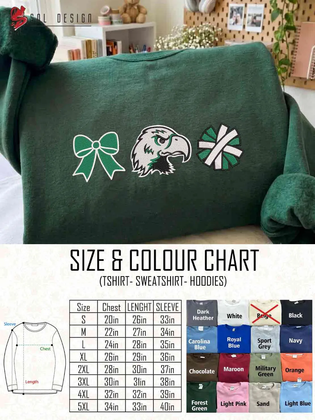 Eastern Michigan Eagle Cheer Poms Bow Embroidered Sweatshirt, Football Embroidered Sweatshirt, Sport Game Day Cheerleader Shirt, Embroidered Hoodie, Unisex Crewneck, College Football Team Fan Gift Tee