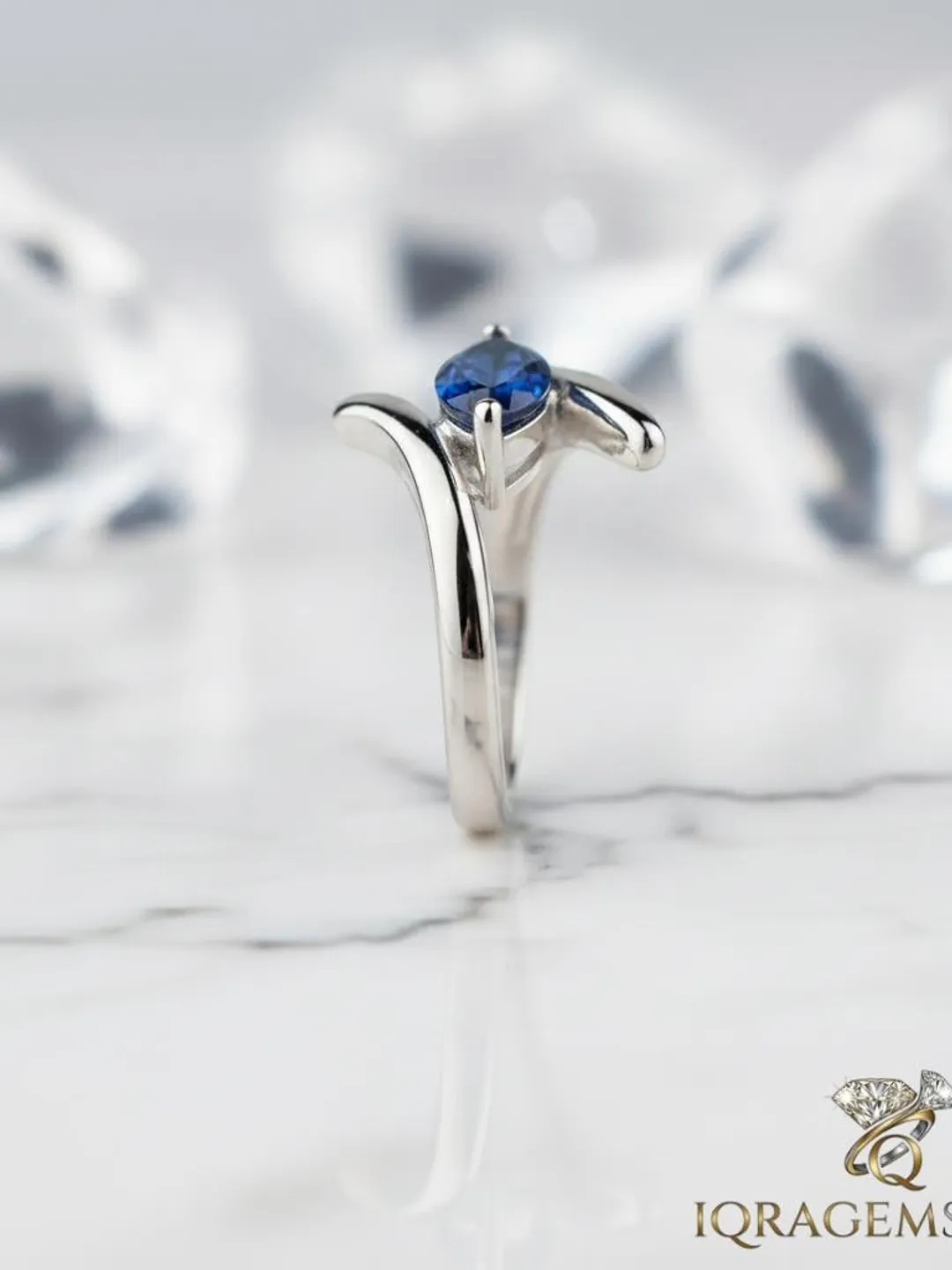 925 Sterling Silver Blue Sapphire Ring Marquise Cut Open Band
