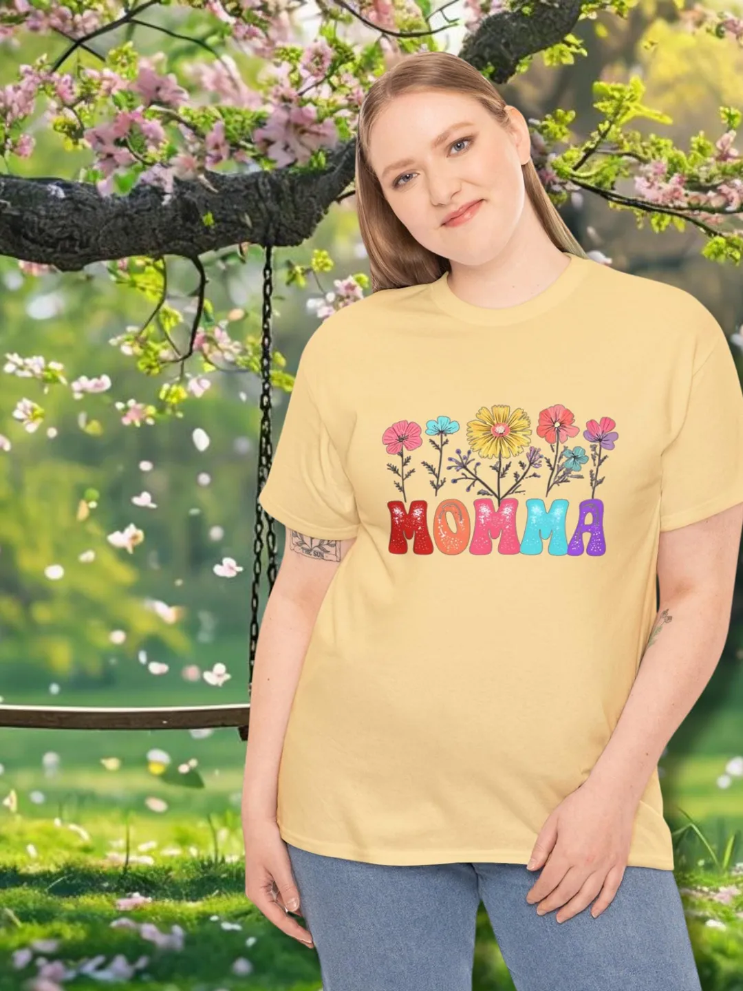 Sweet Wildflowers MOMMA T Shirt Happy Gift for Mom Floral Birthday Present Spring Colors Mother's Day Shirt MIL Sister Grandma Sister Bestie