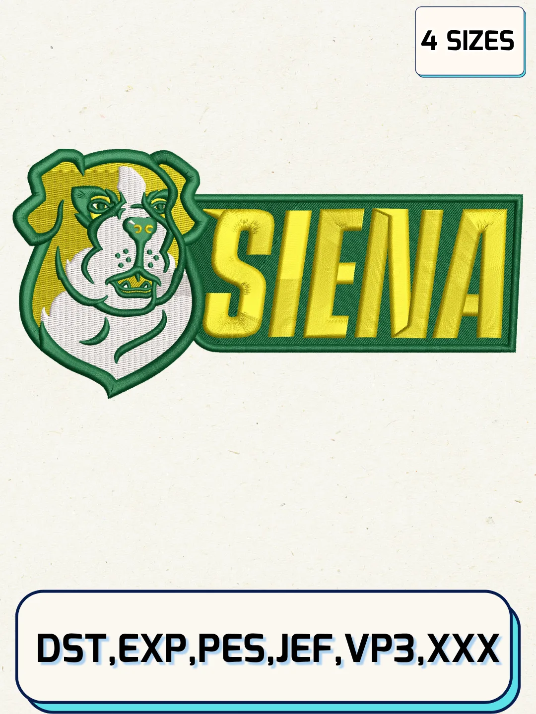 Siena Saints Alternate Logos Embroidery Design Files, NCAA Logos Embroidery Designs, Machine Embroidery Files, 4 Sizes