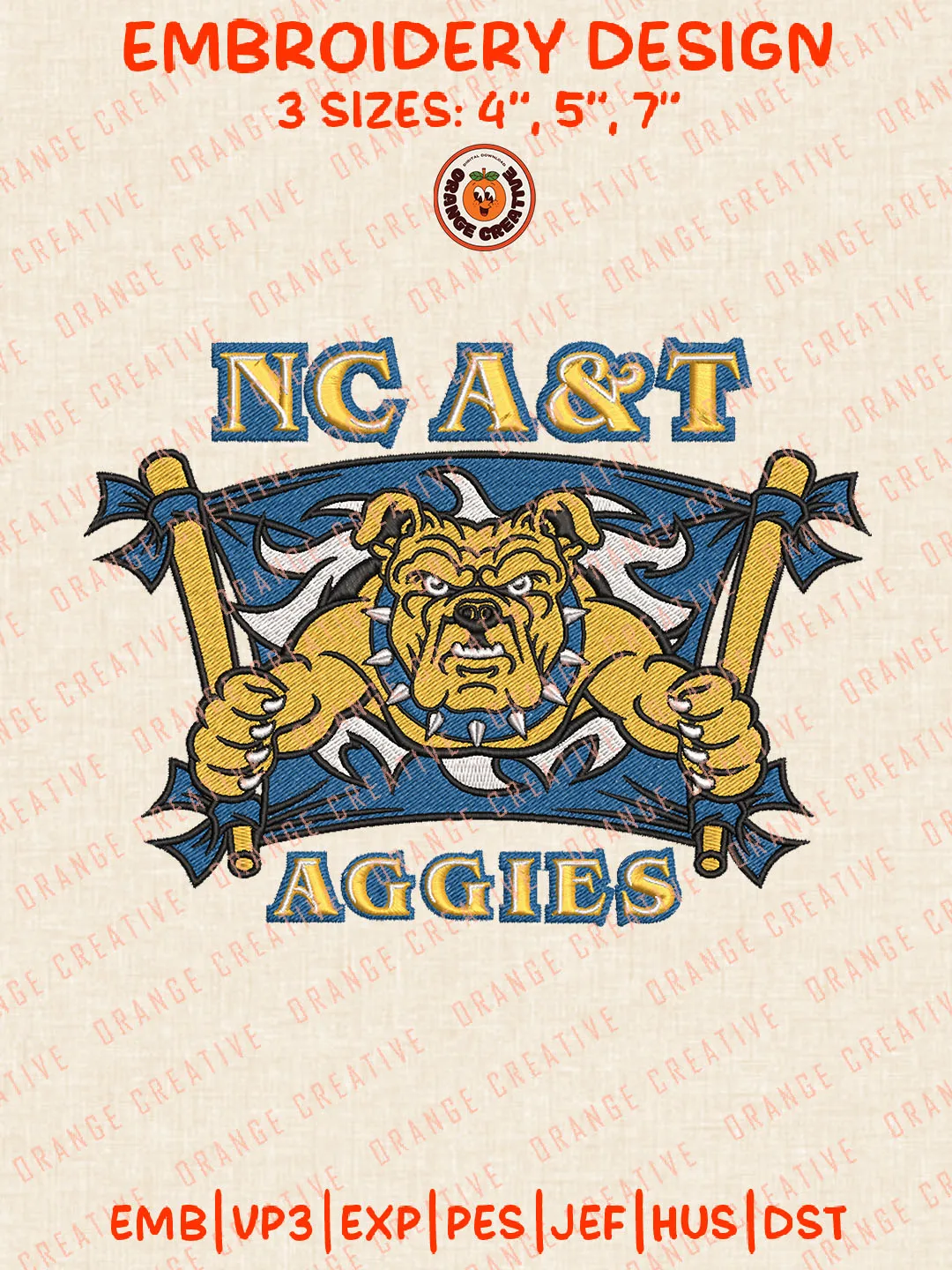 NCAA North Carolina A&T Aggies Logo Embroidery Files, North Carolina A&T Aggies Team Embroidery Designs, Football Team Machine Embroidery Files, NCAA North Carolina A&T Aggies Machine Embroidery, Digital Download