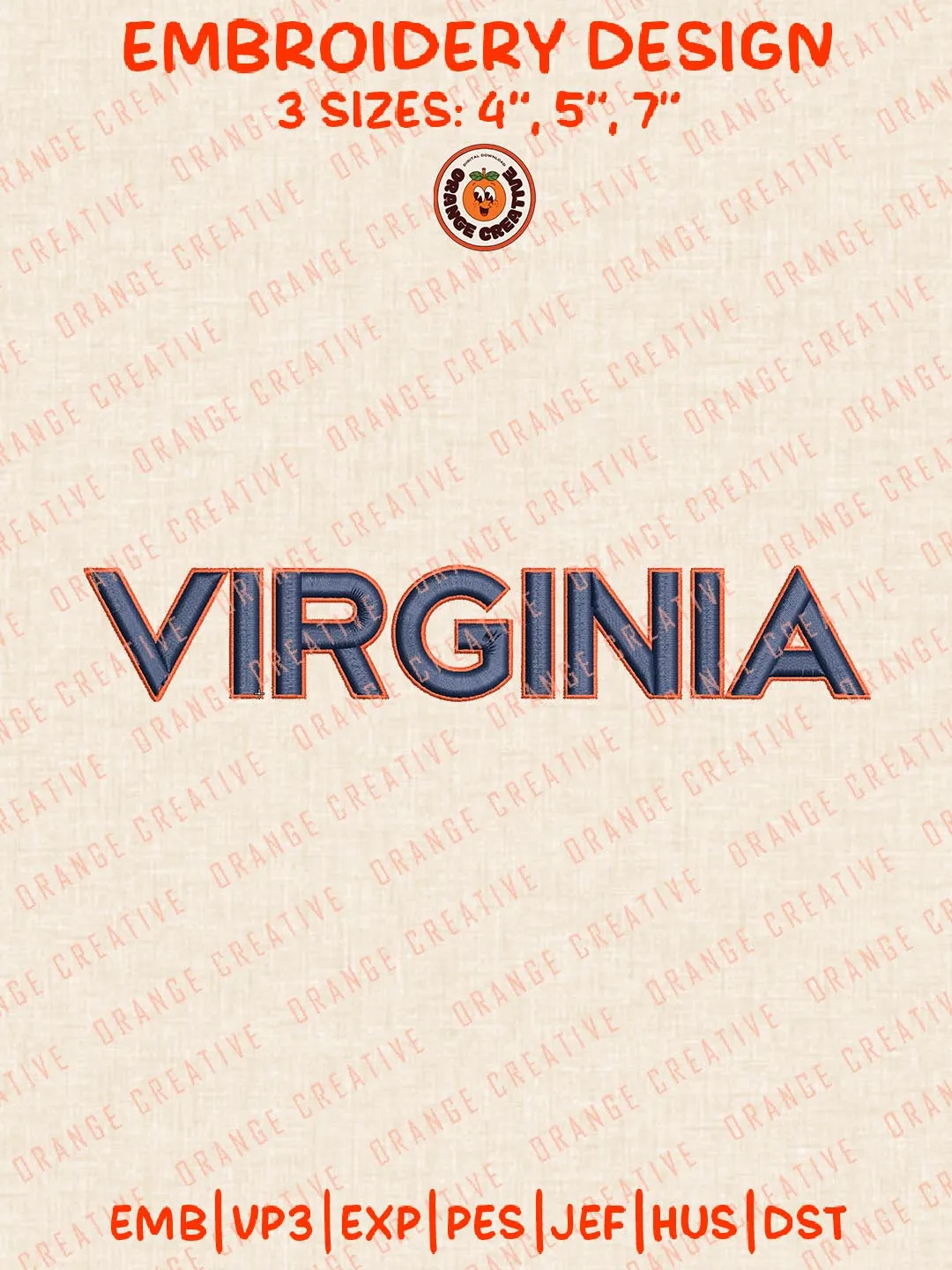 NCAA Virginia Text Embroidery Design, NCAA Virginia Cavaliers Team Logo Embroidery Design, Machine Embroidery Design File, 4 Sizes, Custom Size, Digital Download
