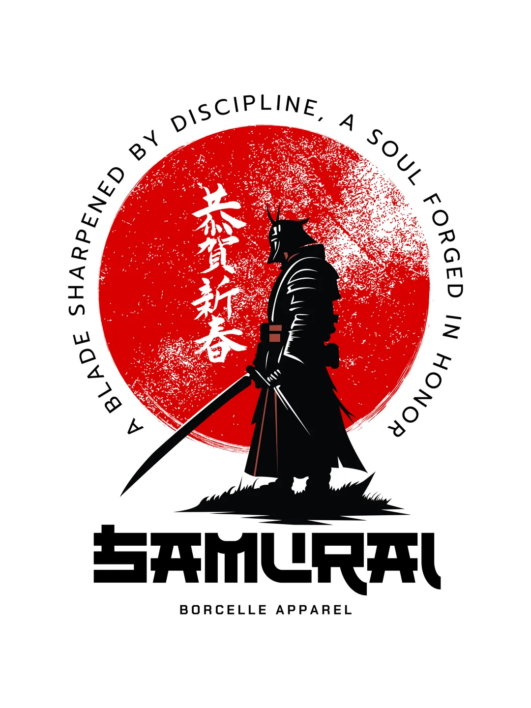 T-Shirt Design Japanese Samurai  Red and Black
