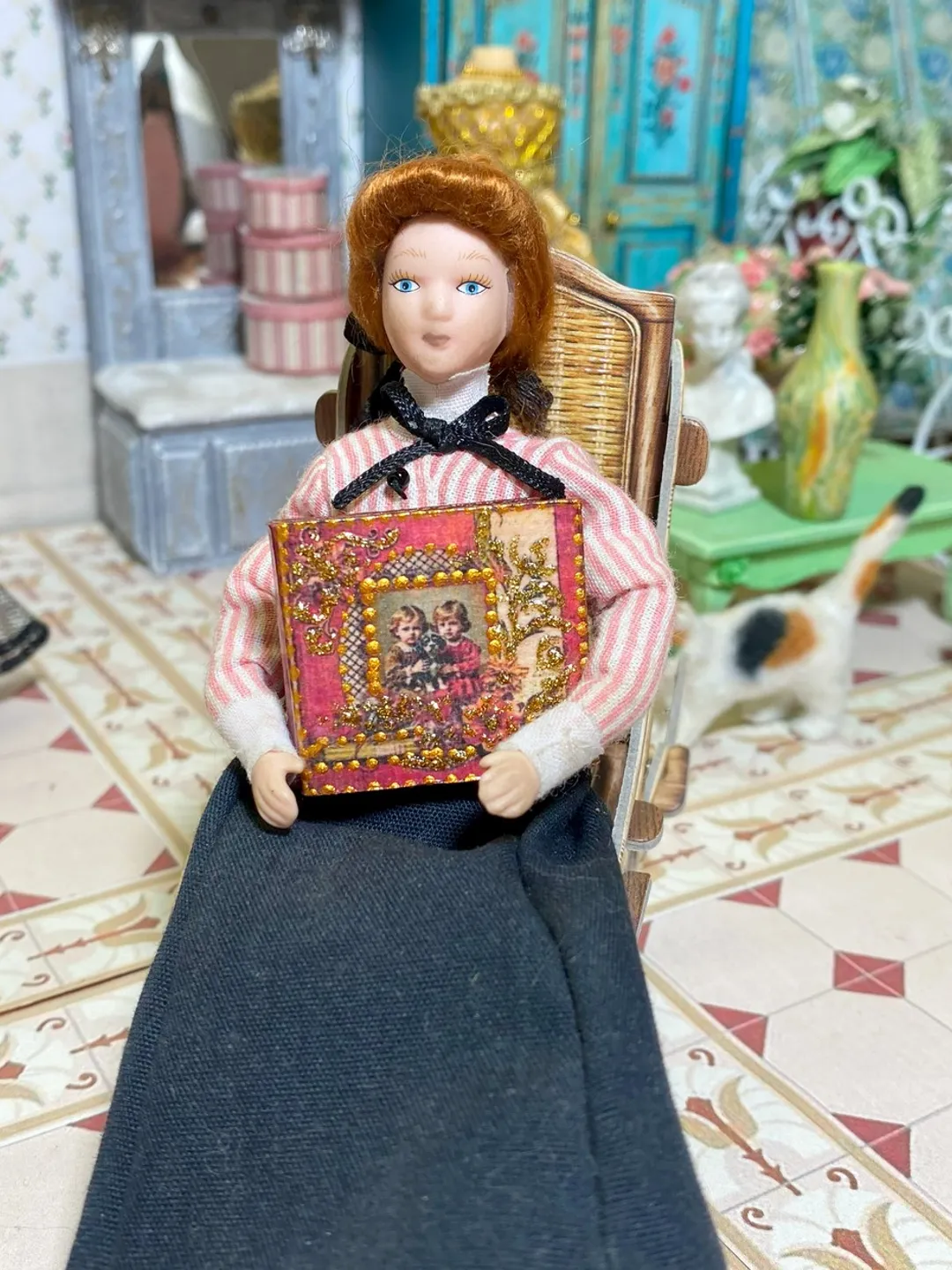 Photo album for a doll. Dollhouse miniature. 1:12. Handmade. Vintage photo album.