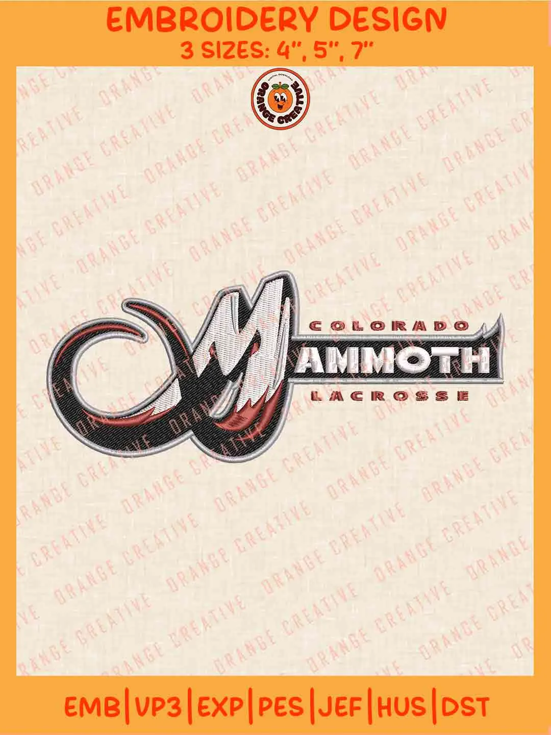 NLL Colorado Mammoth Lacrosse Logo Embroidery Files, Colorado Mammoth Lacrosse Team Embroidery Designs, NLL Mammoth Machine Embroidery Files, NLL Lacrosse Team Machine Embroidery, Digital Download
