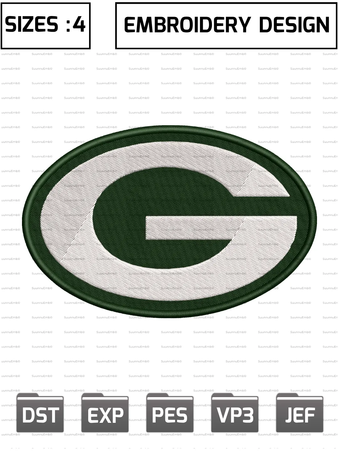 Green Bay Packers Alternate Logo Embroidery Design,NFL Logos Embroidery Design,NFL Teams, Machine Embroidery Design File,4 Sizes, Digital Download