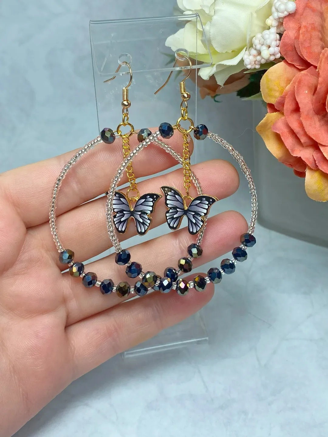 Earrings with butterflies. Handmade jewelry. Individual design.