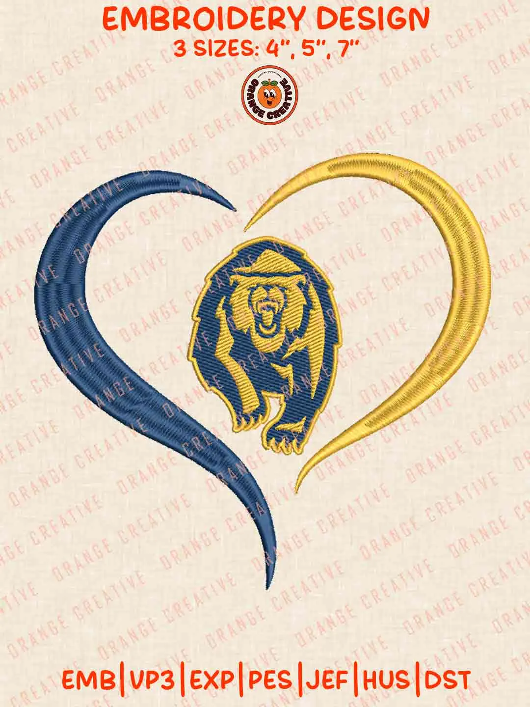 NCAA California Golden Bears Heart Embroidery Files, NCAA Team Logos Embroidery Design, Machine Embroidery Design File, 4 Sizes, Custom Size, Digital Download