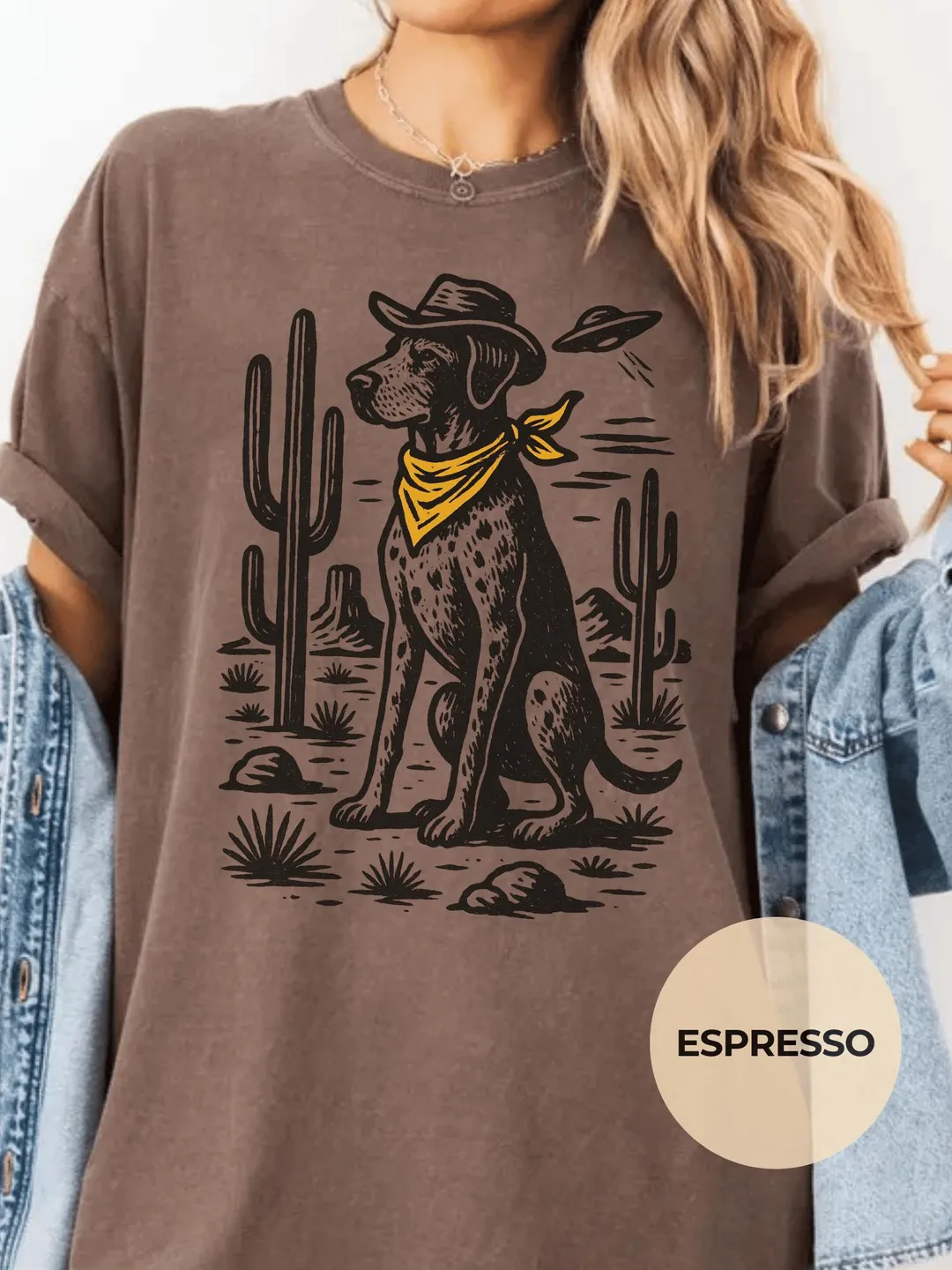 Comfort Colors® German Shorthaired Pointer Western Dog Shirt – Desert Cowboy Space Pup UFO Tee
