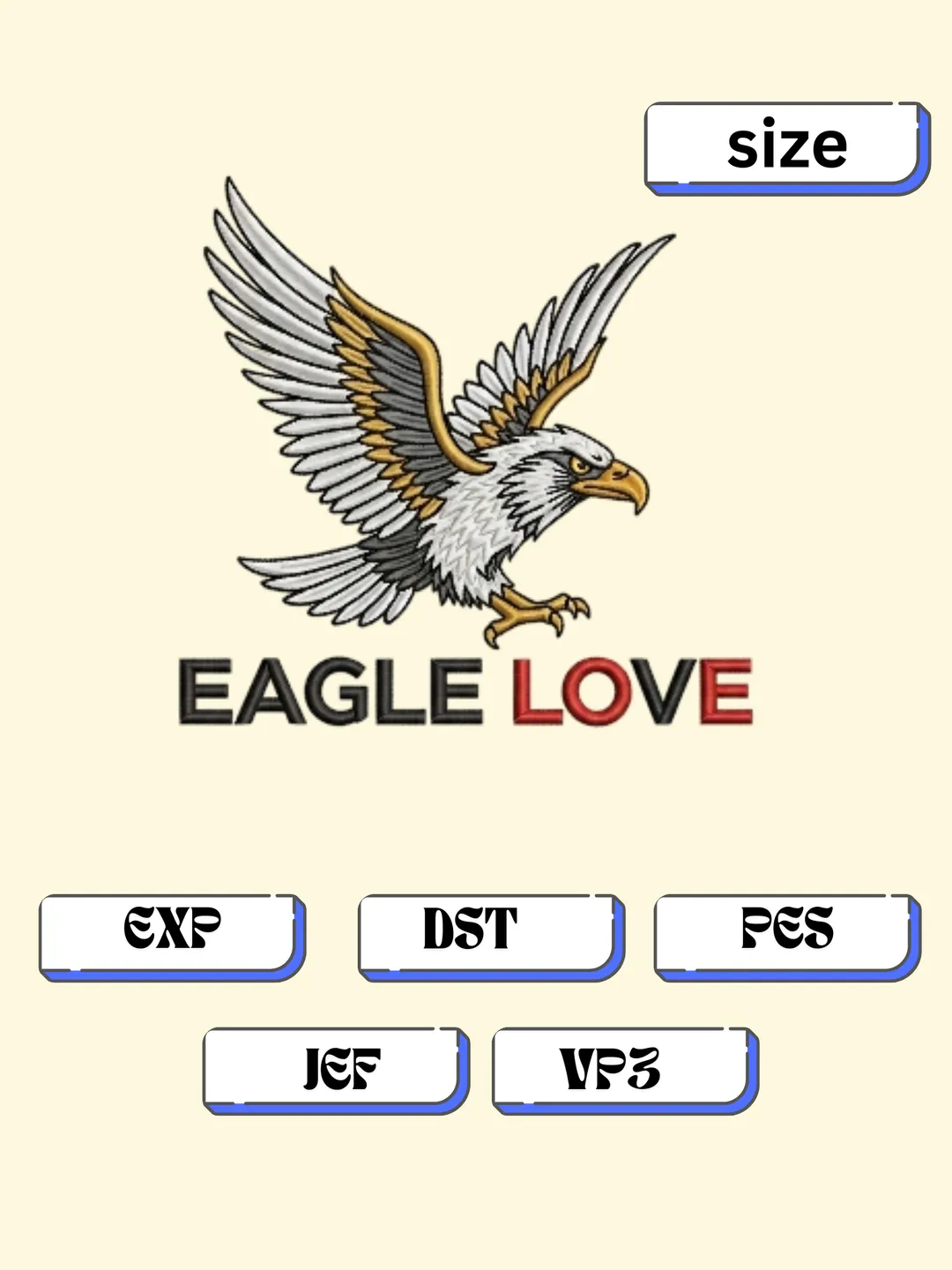 Powerful Eagle Love Machine Embroidery Design File Download EXP DST PES JEF VP3 Bird Logo Pattern For Custom Apparel