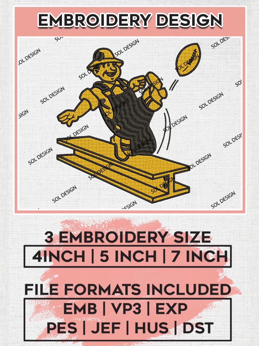 NFL Pittsburgh Steelers Machine Embroidery Design Files, NFL Steelers, NFL Embroidery Designs, NFL Pittsburgh Steelers Machine Embroidery Design, Digital Download