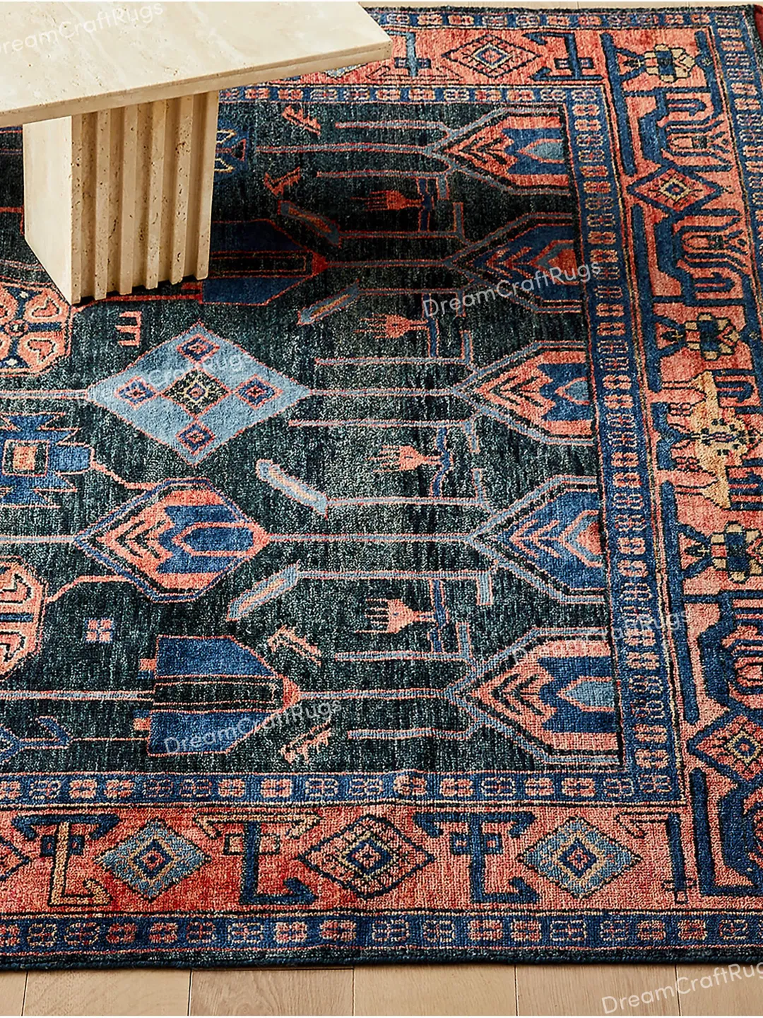 Hand-Knotted Wool Oushak Rug: Traditional Indian Design
