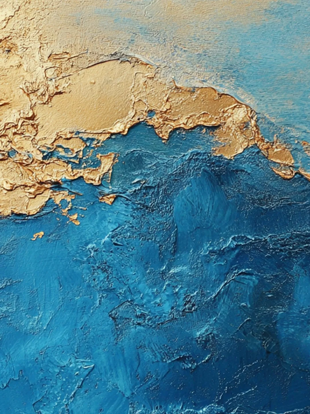Abstract Gold leaf Oil Painting on Canvas, Original Blue Painting ...