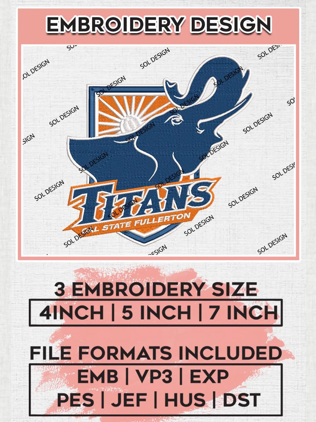 NCAA Titans Team Mascot Logo Machine Embroidery Design, NCAA Cal State Fullerton Titans Team Design Design files, NCAA Team Embroidery Designs, NCAA Machine Embroidery Designs, Digital Download