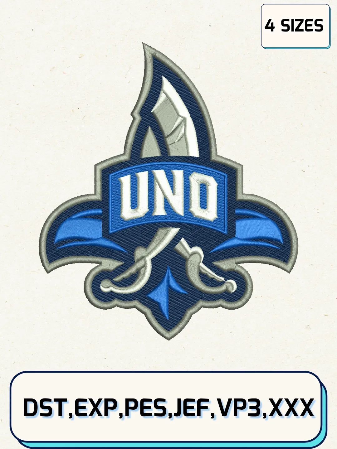 New Orleans Privateers Logos Embroidery Design Files, NCAA Logos Embroidery Designs, Machine Embroidery Files, 4 Sizes