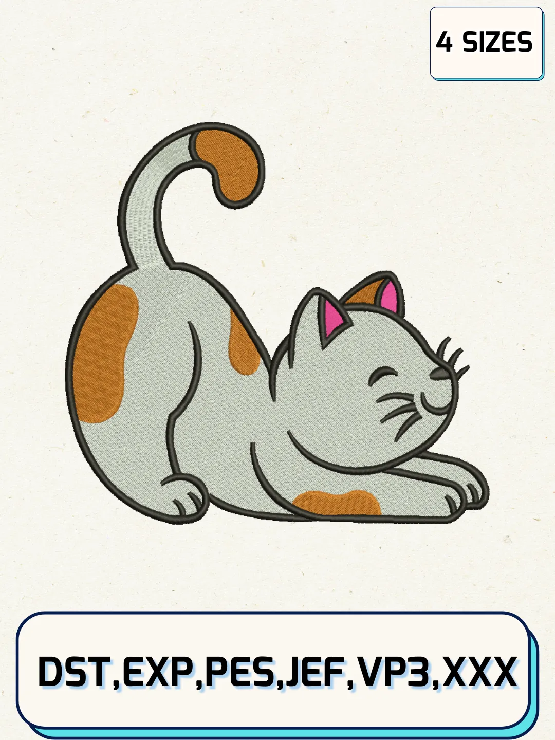 Cat Embroidery Design Files, Animal Logos Embroidery Designs, Machine Embroidery Files, 4 Sizes