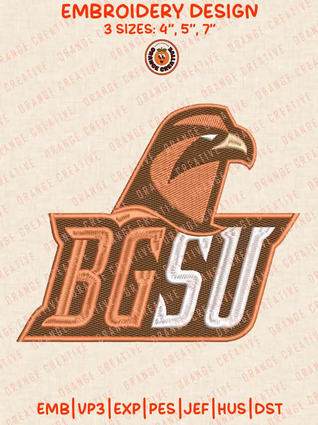 BGSU Falcons Logo Embroidery Files, NCAA Bowling Green Falcons Team Embroidery Design, Machine Embroidery Design File, 4 Sizes, Custom Size, Digital Download